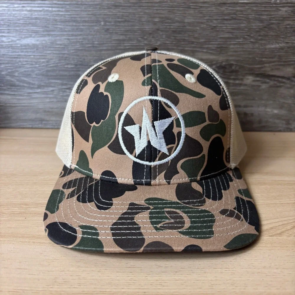 Livin Hooked Hat Cap Snap Back Brown Green Camo Camouflage Fish Fishing